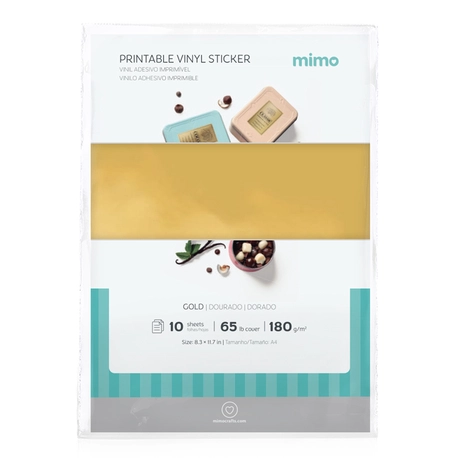 Vinil Adesivo Imprimível Dourado Brilho Resistente a Água - Mimo - A4 10 fls 180g