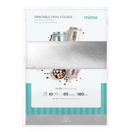 Vinil Adesivo Imprimível Prata Brilho Resistente a Água- Mimo - A4 10fls 180g
