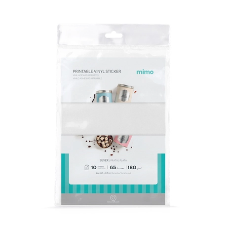 Vinil Adesivo Imprimível Prata Brilho Resistente a Água- Mimo - A4 10fls 180g