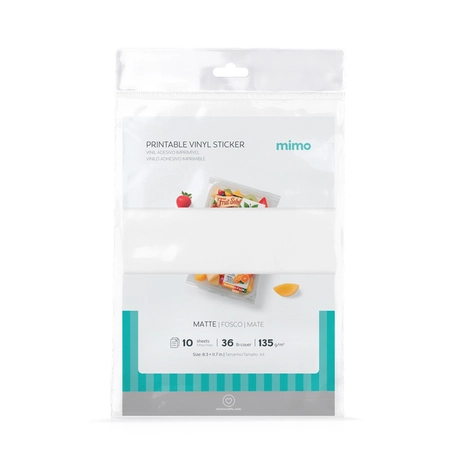 Vinil Adesivo Imprimível Branco Fosco Resistente a Água - Mimo - A4 - 10 fls