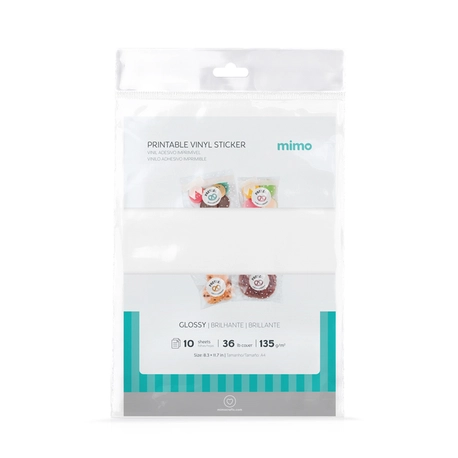 Vinil Adesivo Imprimível Branco Brilho Resistente a Água - Mimo - A4 10 fls