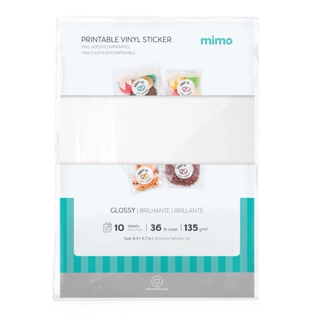 Vinil Adesivo Imprimível Branco Brilho Resistente a Água - Mimo - A4 10 fls