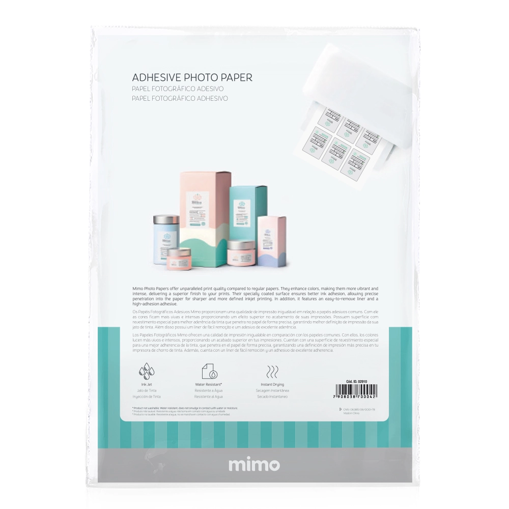 Papel Fotográfico Adesivo Brilho Mimo - 115 g - A4 - 20 Unids