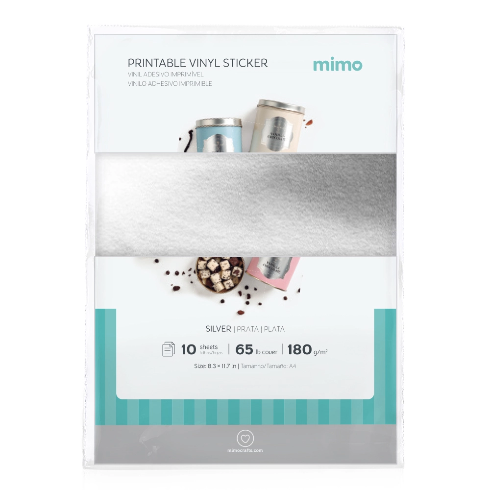 Vinil Adesivo Imprimível Prata Brilho Resistente a Água- Mimo - A4 10fls 180g