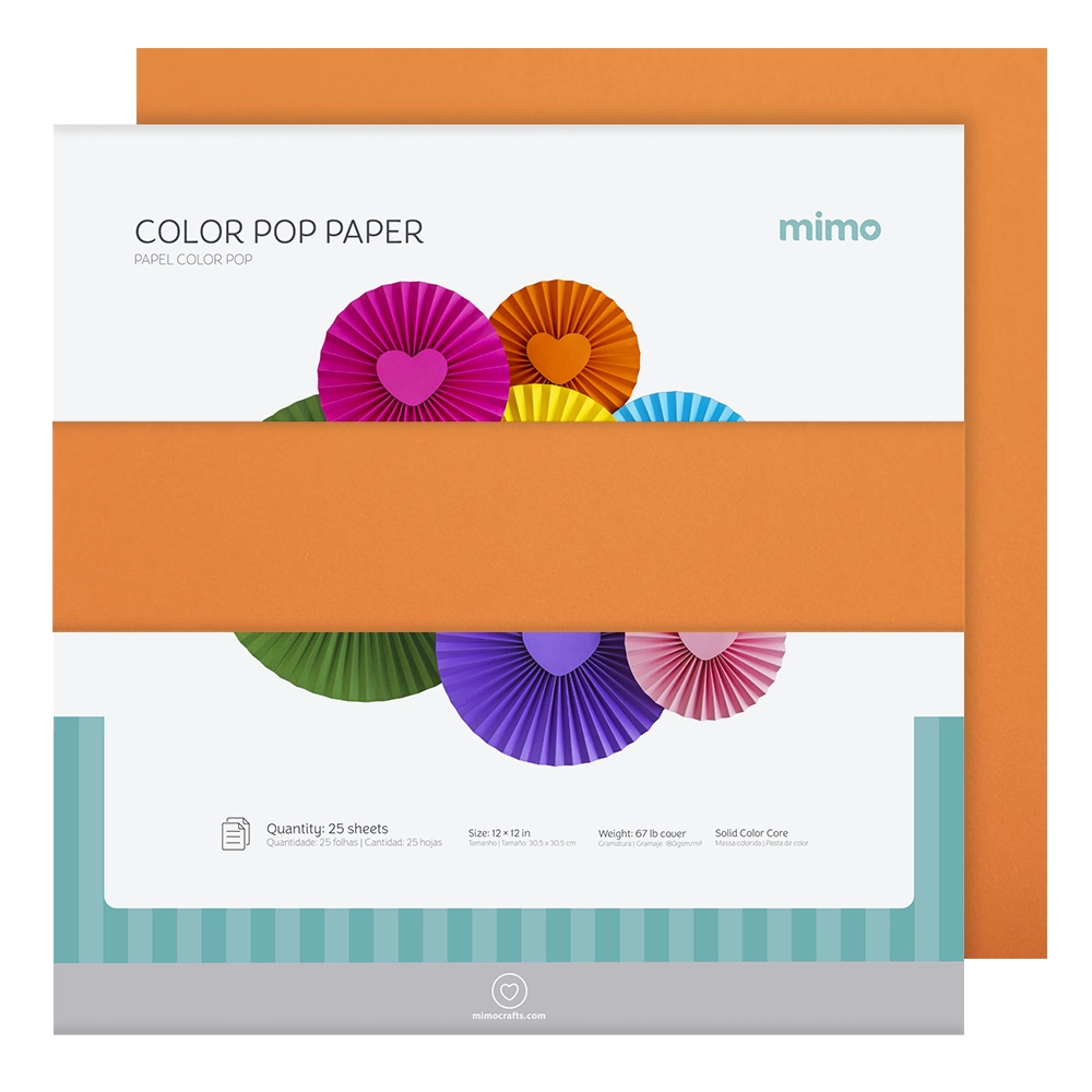 Papel Colorido Color Pop Laranja Puro Mimo - 30,5 x 30,5 cm - 180 g - 25 fls