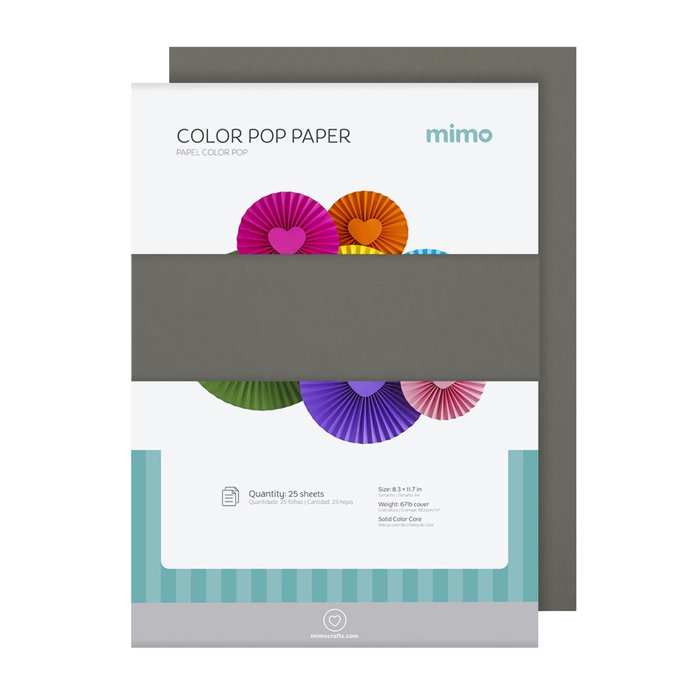 Papel Color Pop Cinza Lua Mimo - A4 - 180 g - 25 fls