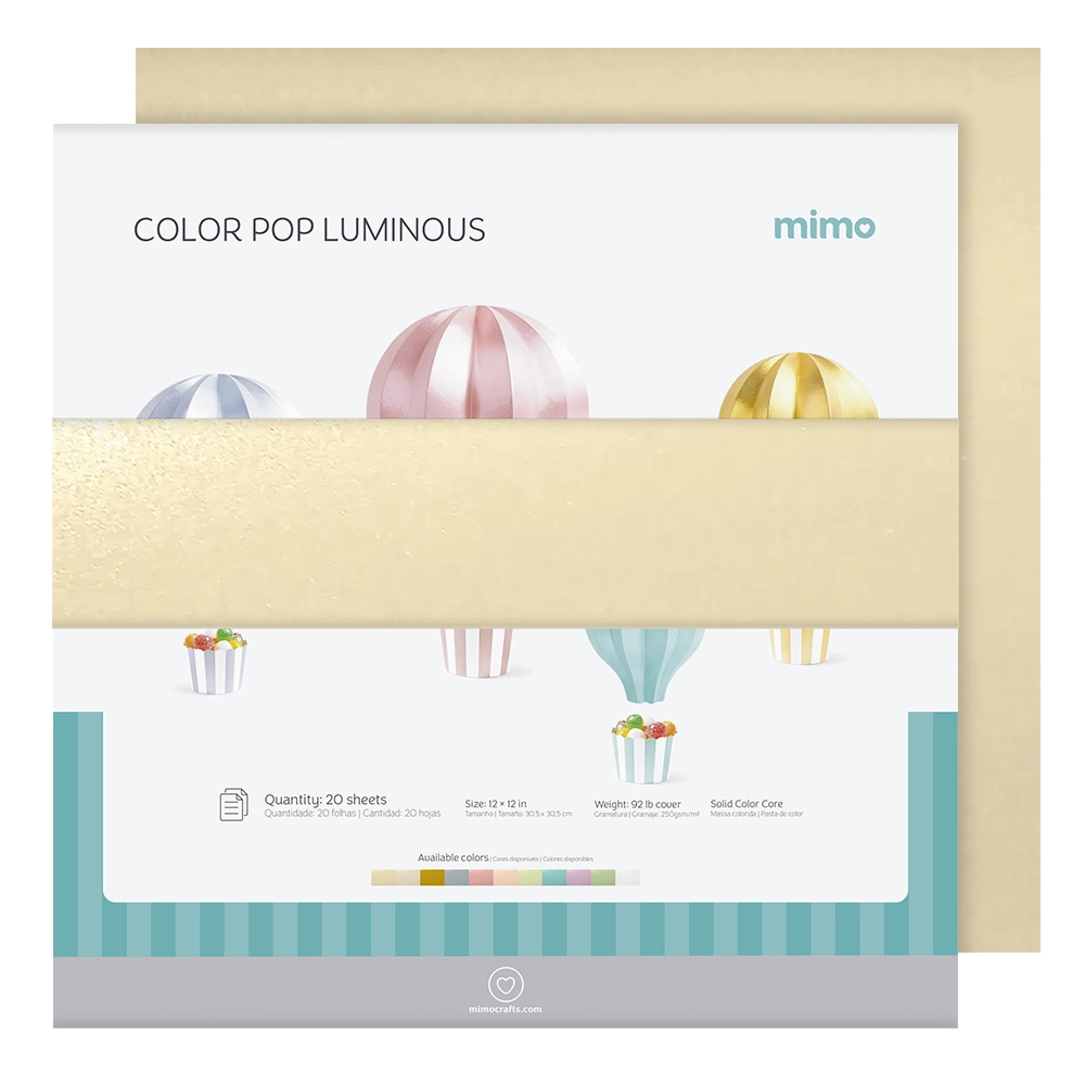 Papel Color Pop Luminous Creme Mimo - 30,5 x 30,5 cm - 250 g - 20 Fls