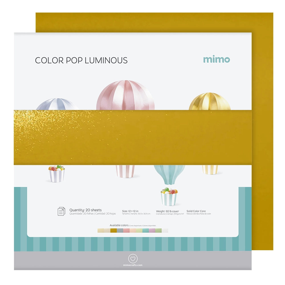 Papel Color Pop Luminous Ouro Mimo - 30,5 x 30,5 cm - 250 g - 20 Fls