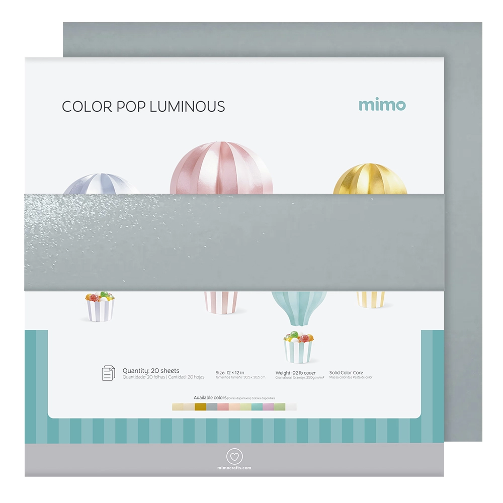 Papel Color Pop Luminous Prata Azulado Mimo - 30,5 x 30,5 cm - 250 g - 20 Fls