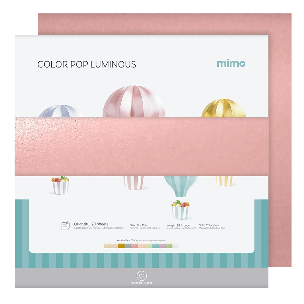 Papel Color Pop Luminous Rosa Blush Mimo - 30,5 x 30,5 cm - 250 g - 20 Fls