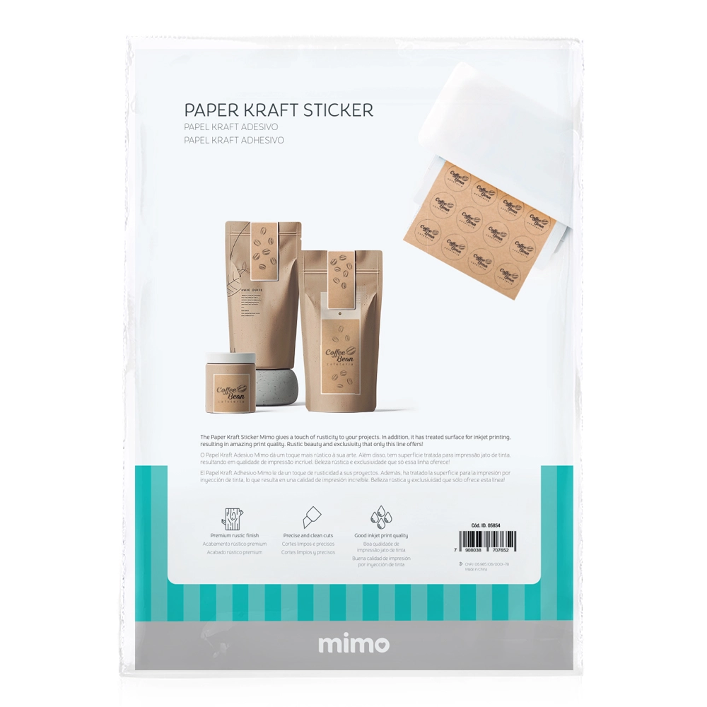 Papel Kraft Adesivo Imprimível Mimo - A4 - 85g - 20 Fls