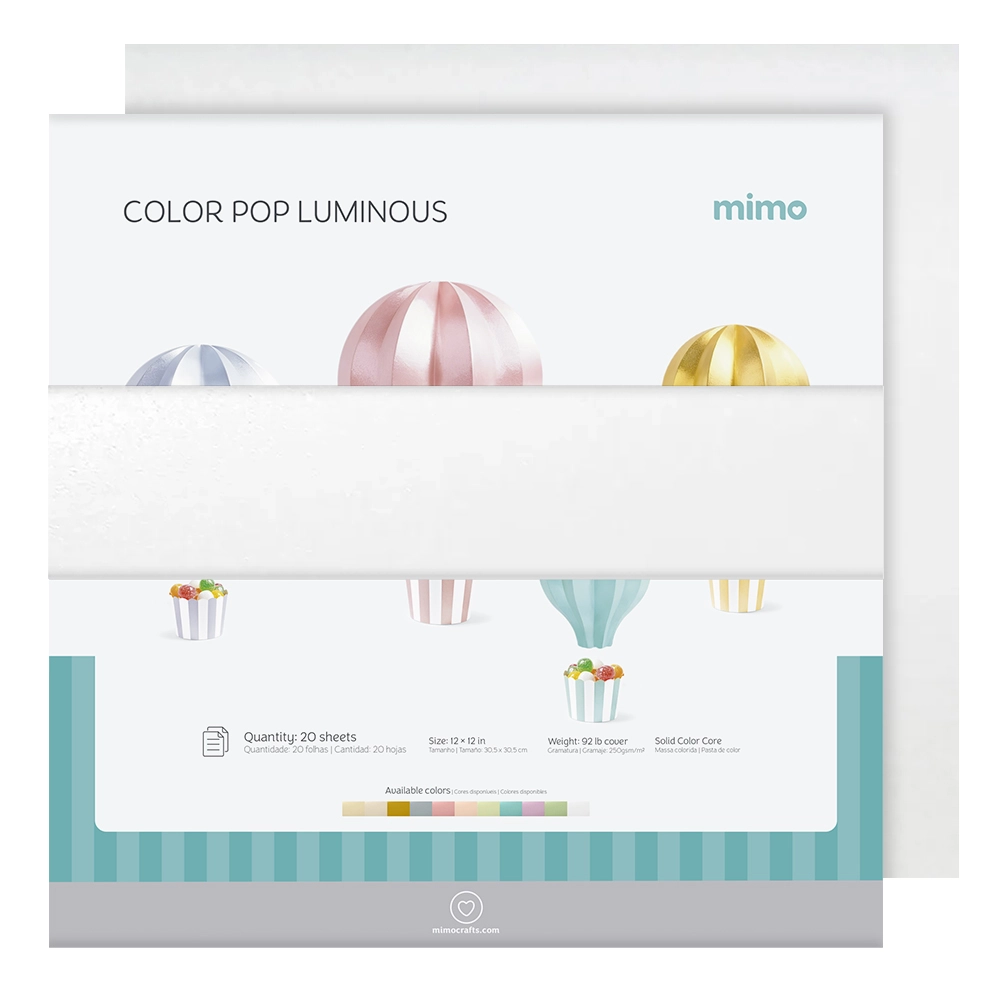 Papel Color Pop Luminous Branco Mimo - 30,5 x 30,5 cm - 250 g - 20 Fls