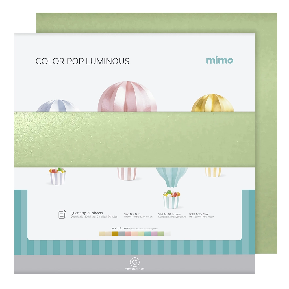 Papel Color Pop Luminous Verde Salada Mimo - 30,5 x 30,5 cm - 250 g - 20 Fls
