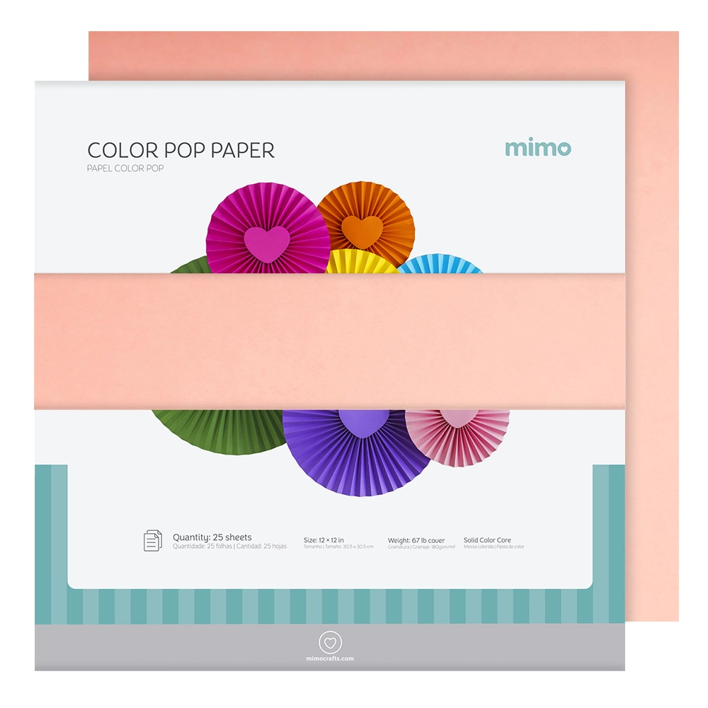 Papel Color Pop Rosa Chiclete Fluorescente Mimo - 30,5 x 30,5 cm - 180 g - 25 fls