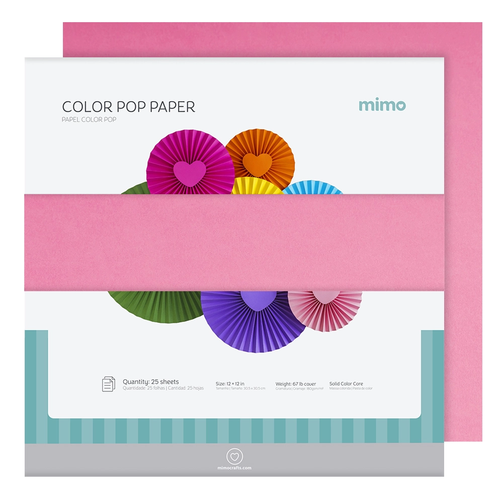 Papel Color Pop Rosa Pink Fluorescente Mimo - 30,5 x 30,5 cm - 180 g - 25 fls