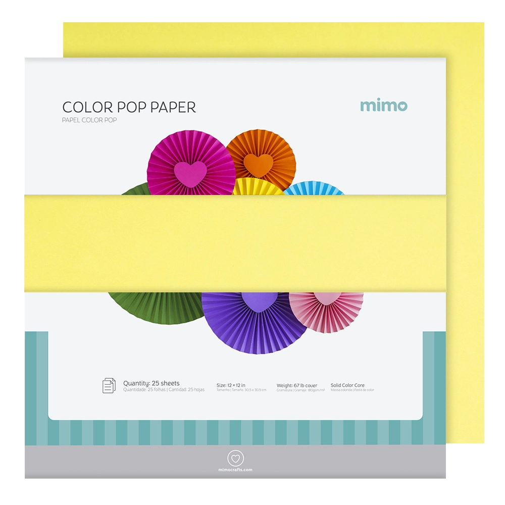 Papel Color Pop Amarelo Fluorescente Mimo - 30,5 x 30,5 cm - 180 g - 25 fls