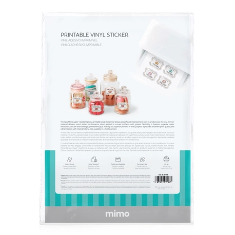 Vinil Adesivo Imprimível Branco Brilho Resistente a Água - Mimo - A4 10 fls