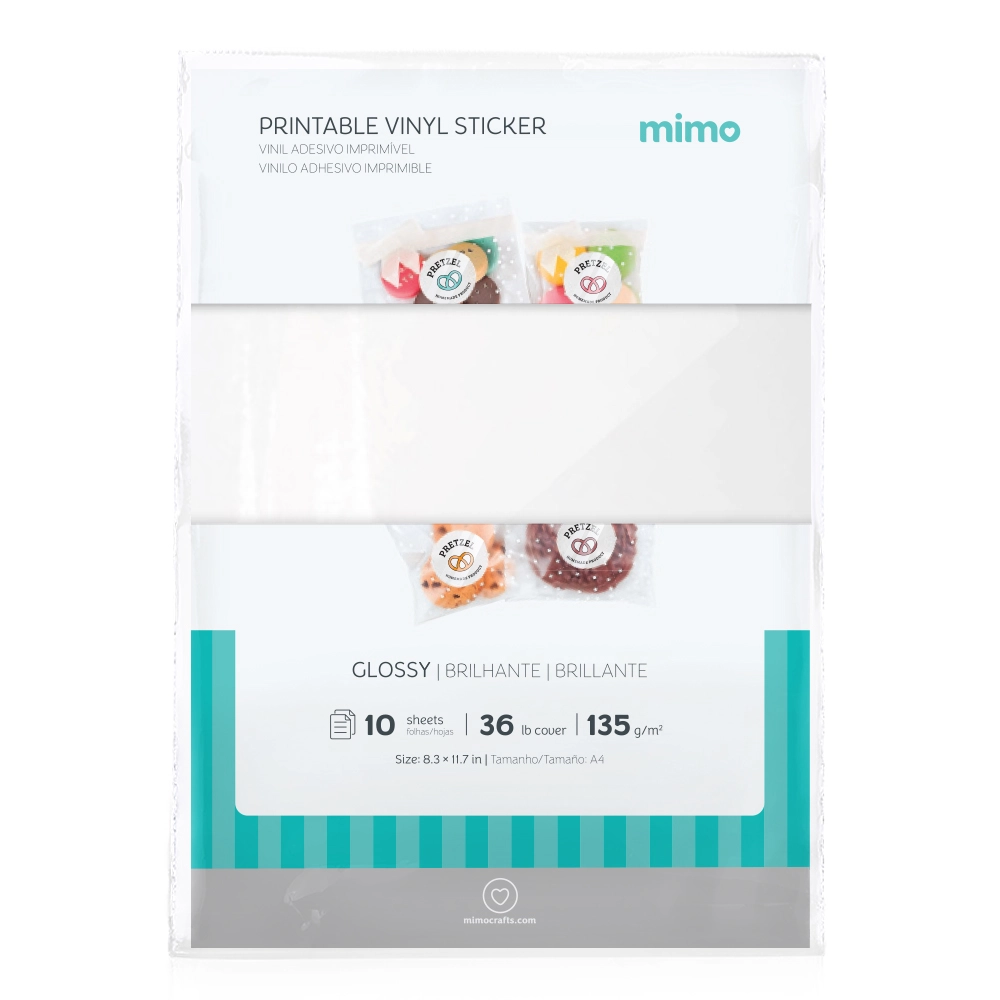 Vinil Adesivo Imprimível Branco Brilho Resistente a Água - Mimo - A4 10 fls