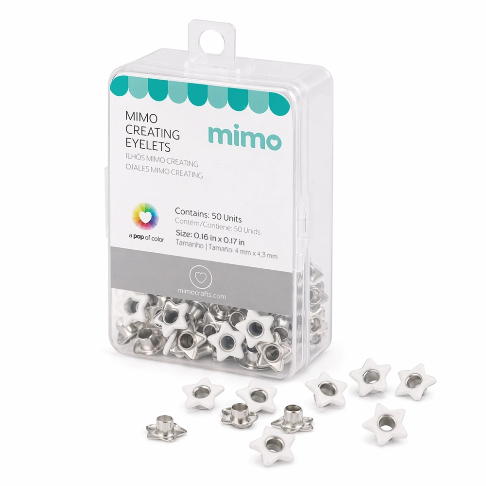 Ilhós Mimo Creating - Estrela - Branco - 4,3 mm - 50 Unids
