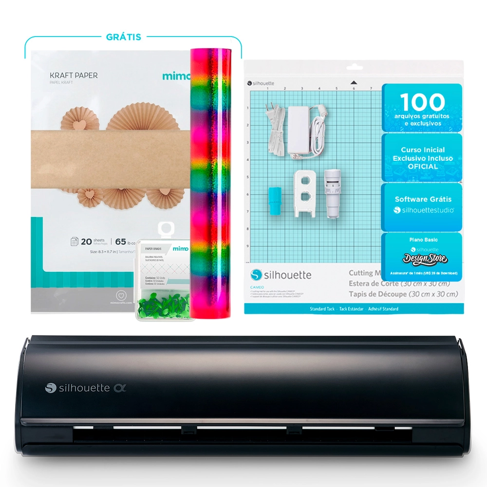 Silhouette Cameo 5 Alpha Preta + Kit Scrapbooking