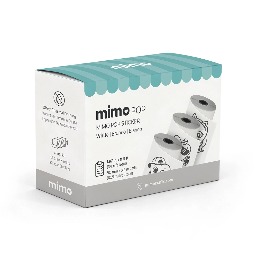 Adesivo para Impressora Térmica Mimo Pop - Paper Branco – 3 Rolos – 50 mm x 3,5 m