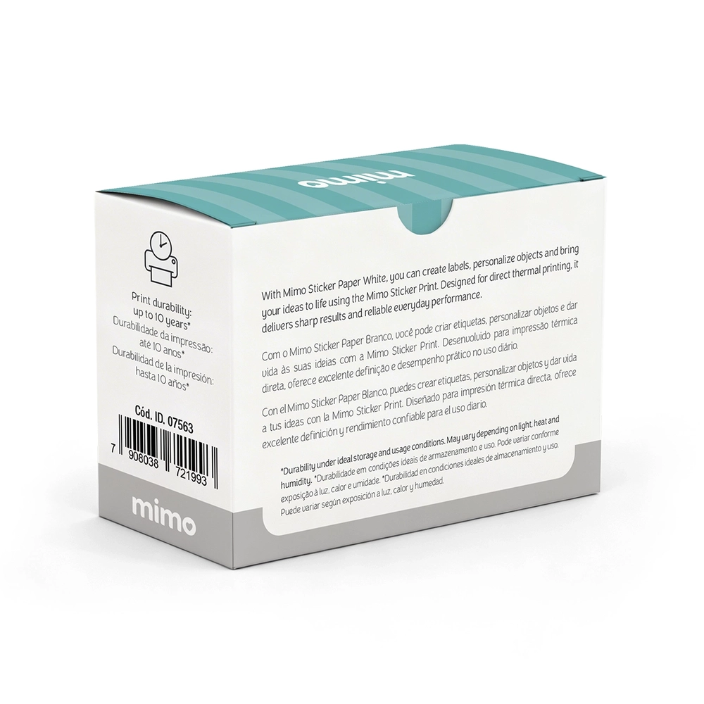 Adesivo para Impressora Térmica Mimo Pop - Paper Branco – 3 Rolos – 50 mm x 3,5 m