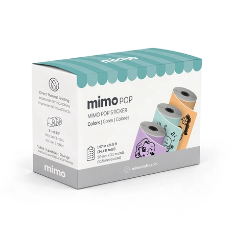 Adesivo para Impressora Térmica Mimo Pop -  Paper Colorido (Menta, Lavanda e Laranja) – 3 Rolos – 50 mm x 3,5 m