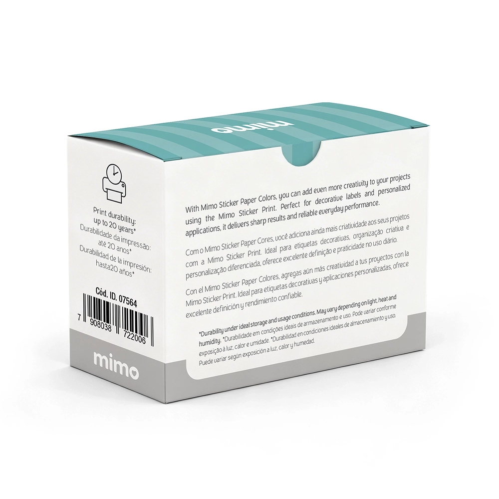 Adesivo para Impressora Térmica Mimo Pop -  Paper Colorido (Menta, Lavanda e Laranja) – 3 Rolos – 50 mm x 3,5 m