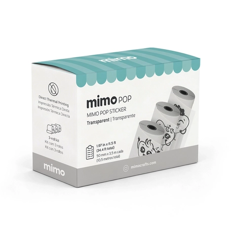 Adesivo para Impressora Térmica Mimo Pop - Transparente – Kit com 3 Rolos – 50 mm x 3,5 m