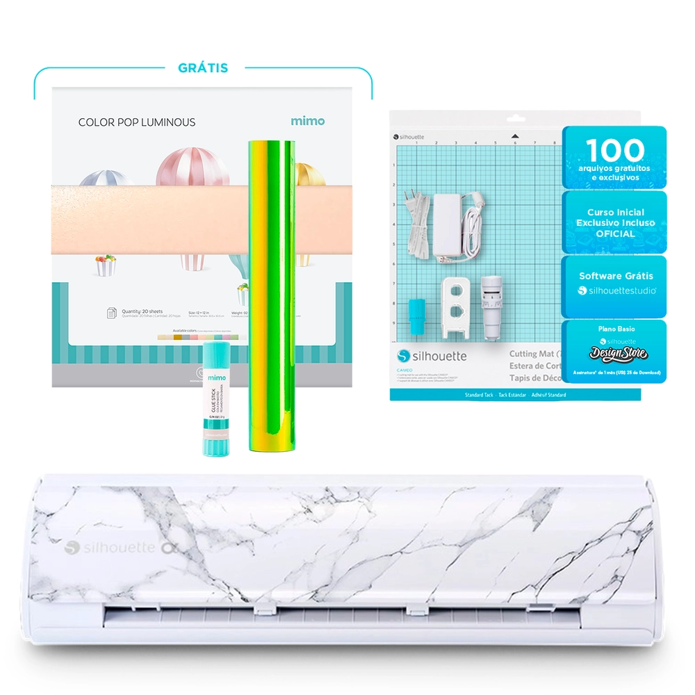 Silhouette Cameo 5 Alpha Bianco Carrara + Kit para Personalizados Premium