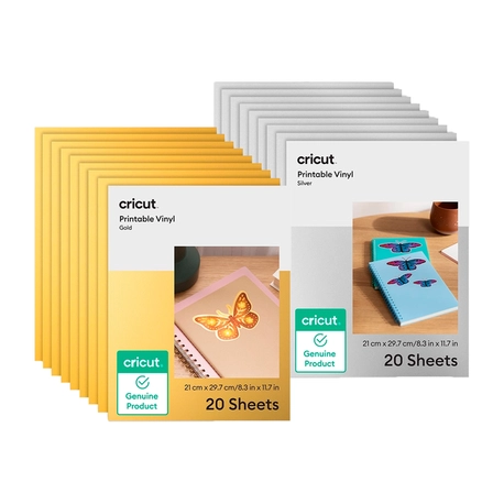 Kit Vinil Imprimível Cricut Dourado + Prata A4 – 40 Folhas