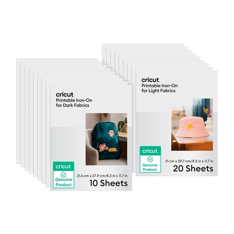 Kit Transfer Imprimível Cricut para Tecidos Claros e Escuros – A4 – 30 Folhas